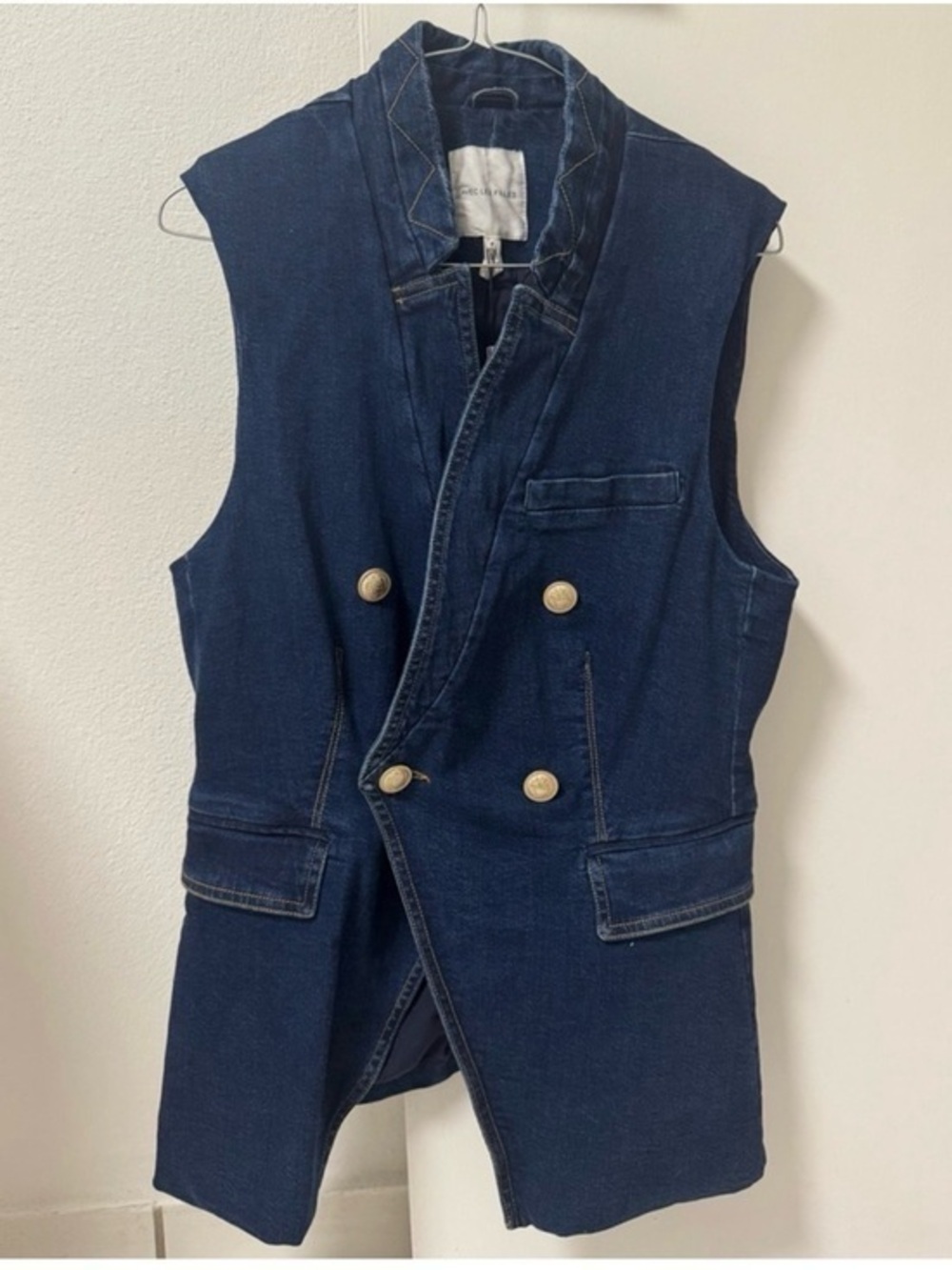 Avec Les Filles Dark Blue Double-Breasted Denim Vest - Picture 1 of 2